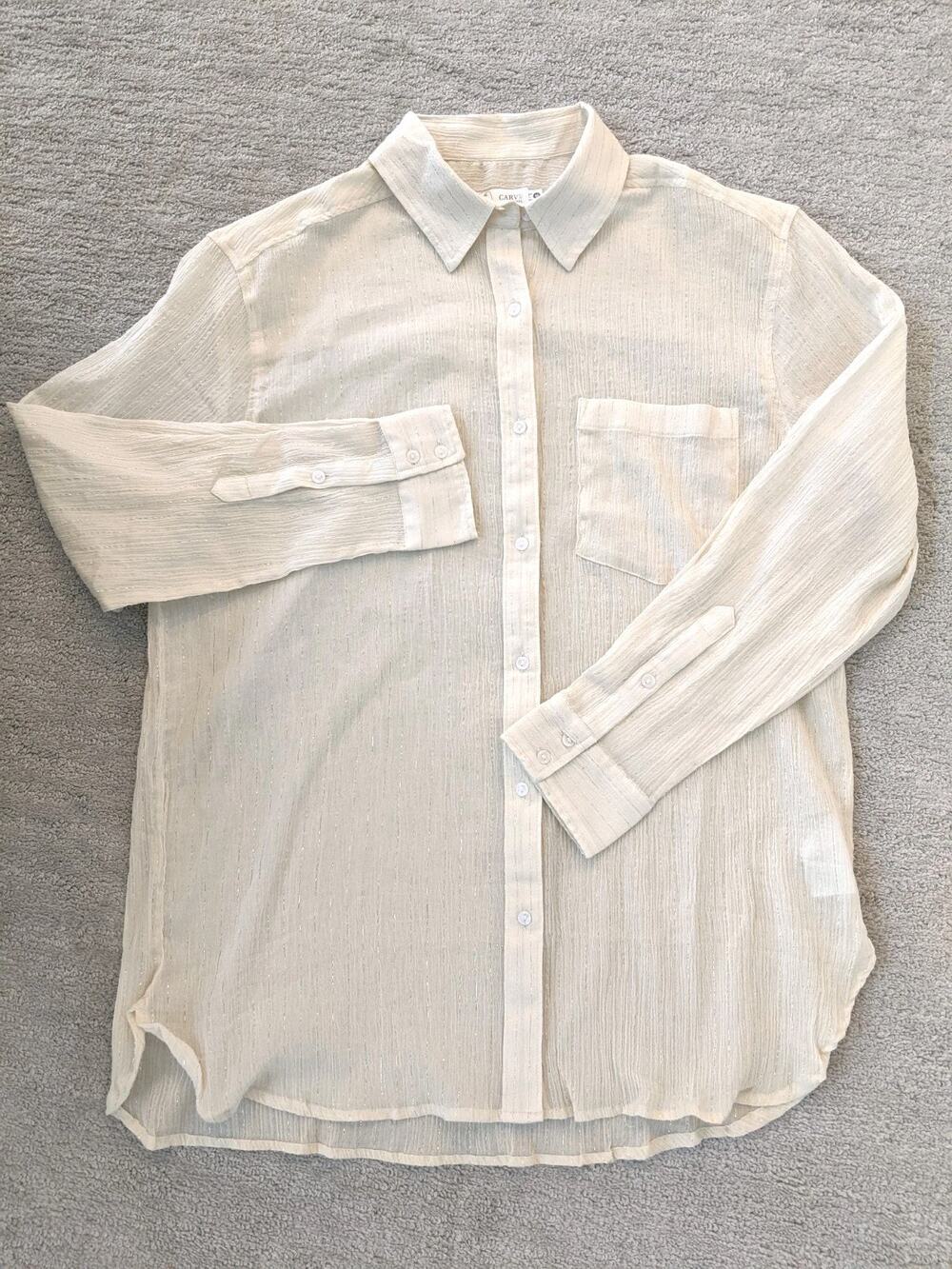 Carve Designs Taylor Gauze Tunic M Cream Gold Metallic Stripe Cotton EUC
